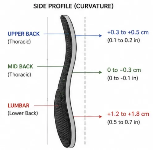 Side profile of the panel showing its curvature against a flat reference line